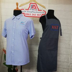 May tạp dề đồng phục quán in thêu logo V.V.T 03