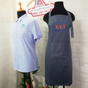 May tạp dề đồng phục quán in thêu logo V.V.T 04