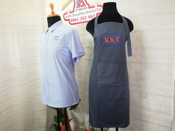 May tạp dề đồng phục quán in thêu logo V.V.T 04
