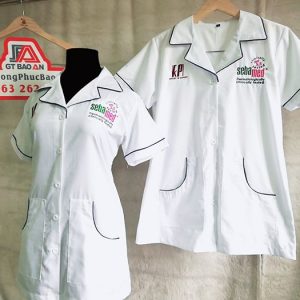 Áo blouse dược sĩ tay ngắn thân ngắn vải kate đẹp 03
