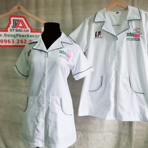 Áo blouse dược sĩ tay ngắn thân ngắn vải kate đẹp 04