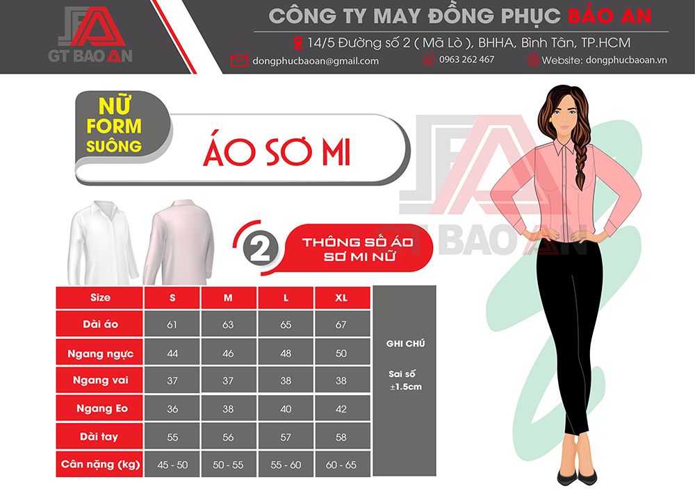 bảng size áo sơ mi nữ form suông