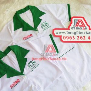 Mẫu Áo Blouse Tay Ngắn Màu Trắng Phối Viền Xanh – Vải Kate Silk Cao Cấp – Khớp AQ