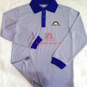 Mẫu Áo Thun Nam Dài Tay Cổ Trụ Xám Trắng Mâm Lốp Xe HUỲNH HOA – Xưởng may áo thun đồng phục Bình Tân – Tân Phú