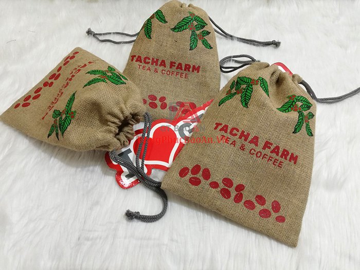 Túi Vải Đay Dây Rút Đựng Cà Phê TACHA FARM - May Túi Vải Bố In Logo Theo Yêu Cầu