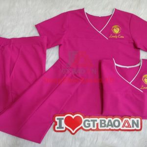 May Mẫu Đồng Phục Spa, Thẩm Mỹ Viện Cổ Tim (V) Màu Hồng Viền Trắng – Lovely Care