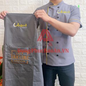 Mẫu Tạp Dề Đồng Phục Nhà Hàng Màu Xám Chanh Bistro Rooftop Saigon – Xưởng May Tạp Dề Theo Yêu Cầu TPHCM