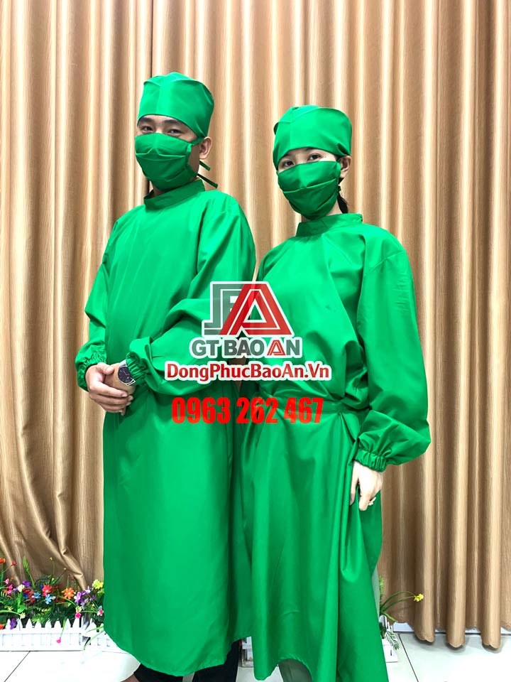 Áo choàng bác sĩ phòng mổ màu xanh lục, Đồng phục phẫu thuật nam nữ có sẵn tại TPHCM