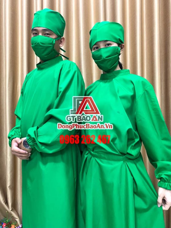 Áo choàng bác sĩ phòng mổ màu xanh lục, Đồng phục phẫu thuật nam nữ có sẵn tại TPHCM