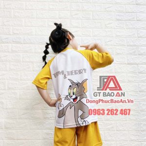 [Có Sẵn] Bộ đồ lửng mặc nhà cho bé trai, bé gái hình in Tom and Jerry màu vàng - Bộ quần áo trẻ em Bảo An Kids vải Cá Sấu Bamboo