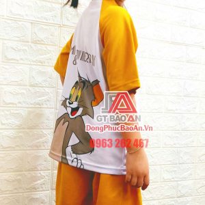 [Có Sẵn] Bộ đồ lửng mặc nhà cho bé trai, bé gái hình in Tom and Jerry màu vàng - Bộ quần áo trẻ em Bảo An Kids vải Cá Sấu Bamboo