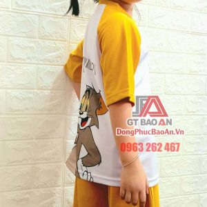 [Có Sẵn] Bộ đồ lửng mặc nhà cho bé trai, bé gái hình in Tom and Jerry màu vàng - Bộ quần áo trẻ em Bảo An Kids vải Cá Sấu Bamboo