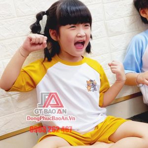 [Có Sẵn] Bộ đồ lửng mặc nhà cho bé trai, bé gái hình in Tom and Jerry màu vàng - Bộ quần áo trẻ em Bảo An Kids vải Cá Sấu Bamboo