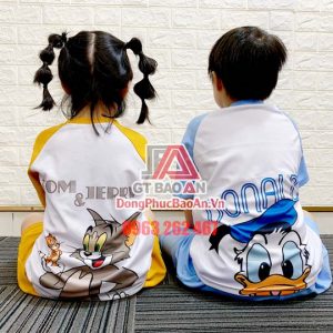[Có Sẵn] Bộ đồ trẻ em Bảo An Kids hình in Vịt Donald màu xanh - Bộ quần áo mặc nhà bé gái, bé trai Cá Sấu Bamboo