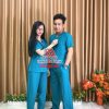 [May Sẵn] Bộ Scrubs bác sĩ cao cấp màu xanh ngọc lam - Bộ quần áo Blouse nam nữ cổ tim cho hộ lý, điều dưỡng bệnh viện