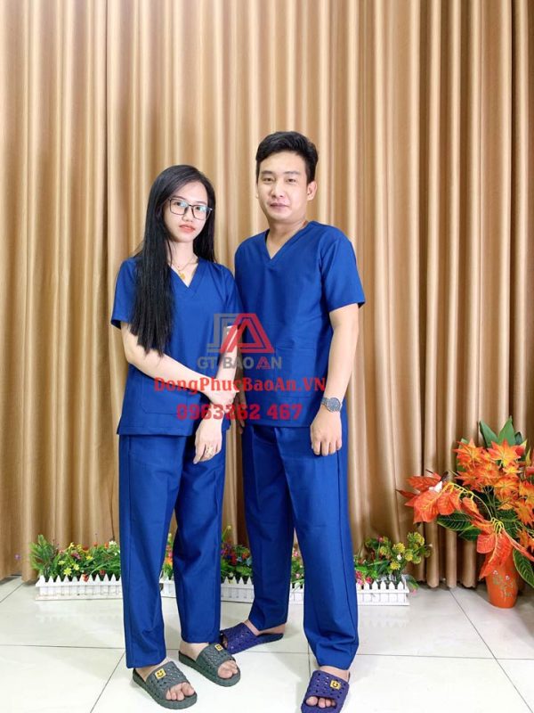 Bộ Scrubs bác sĩ xanh lam (xanh đoàn) cao cấp – Bộ quần áo Blouse kỹ thuật viên phòng mổ, hộ lý