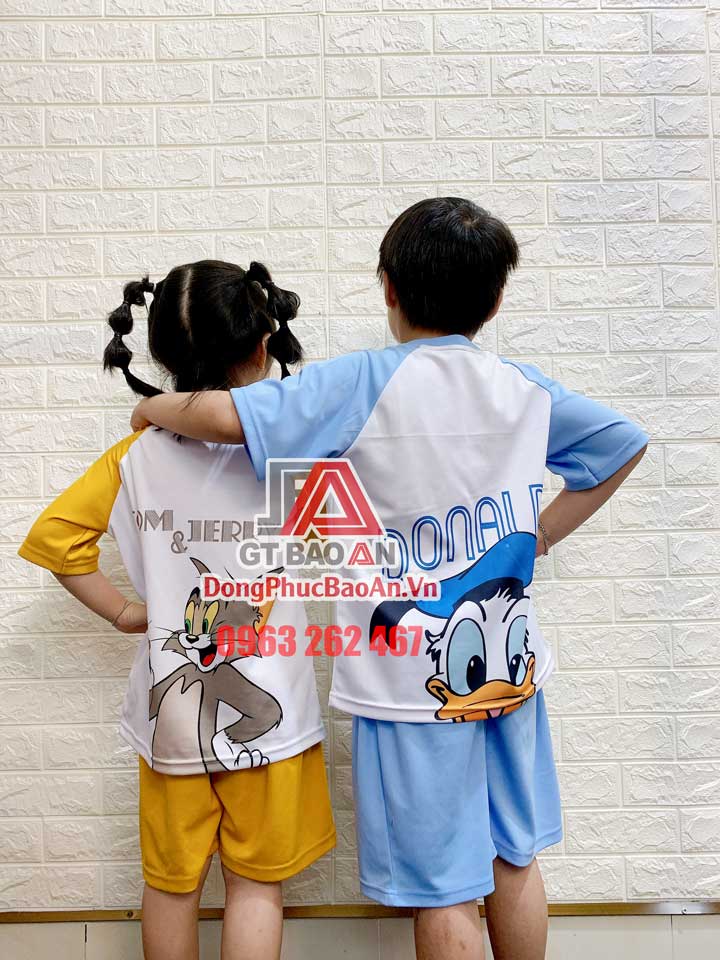 [Có Sẵn] Bộ đồ lửng mặc nhà cho bé trai, bé gái hình in Tom and Jerry màu vàng - Bộ quần áo trẻ em Bảo An Kids vải Cá Sấu Bamboo