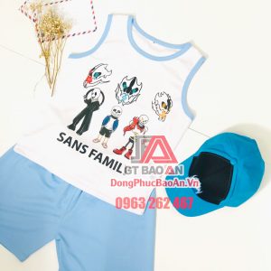 [Có sẵn] Đồ bộ sát nách quần đùi vải Bamboo hình in Sans cho bé từ 4 đến 10 tuổi