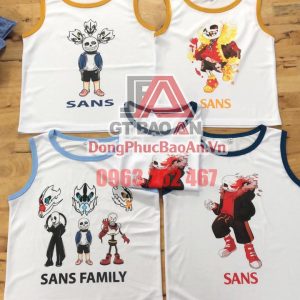 [Có sẵn] Đồ bộ sát nách quần đùi vải Bamboo hình in Sans cho bé từ 4 đến 10 tuổi