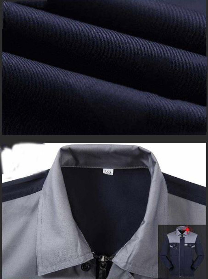 Bộ đồng phục bảo hộ cao cấp tay dài mẫu CK01 - Bộ quần áo bảo hộ công nhân ngành cơ khí, thợ sửa chữa ô tô màu xanh đen phối ghi xám