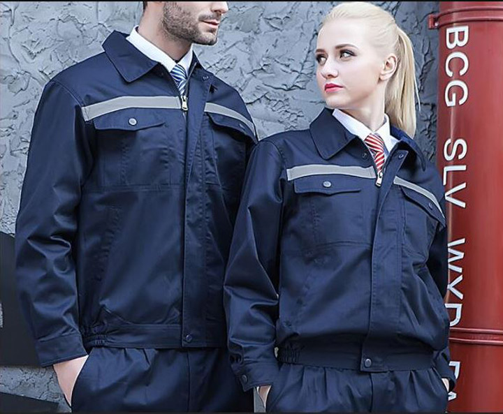 Bộ quần áo bảo hộ cao cấp tay dài có phản quang mẫu XD01 - Bộ quần áo bảo hộ cho kỹ sư xây dựng, đồ bảo hộ công trường màu xanh đen