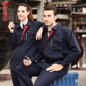 Bộ quần áo bảo hộ công trình tay dài cao cấp mẫu XD04 - Đồ bảo hộ công trường, kỹ sư, kỹ thuật màu Xanh Đen Phối Viền Đỏ