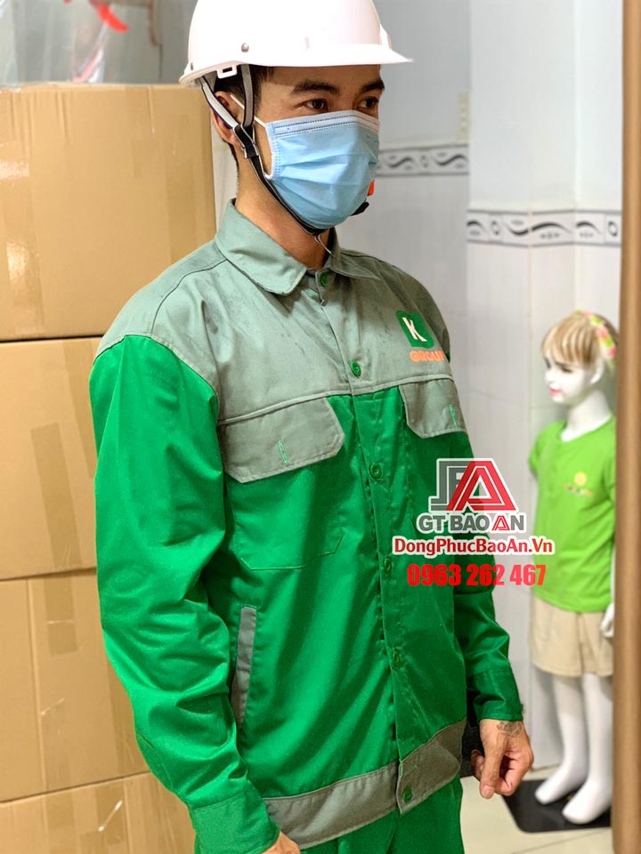 Bộ quần áo bảo hộ ngành cơ khí cao cấp tay dài màu xanh phối xám theo yêu cầu - Công ty may quần áo bảo hộ tại TPHCM