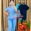Quần áo bác sĩ phẫu thuật, Bộ Scrubs cổ tim cho y tá, nhân viên phòng mỗ màu Xanh Biển – Hàng phổ thông Cotton Việt Nam
