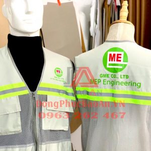 Đặt may áo gile bảo hộ phản quang có in logo theo yêu cầu TPHCM - Mẫu áo gile nhiều túi GME