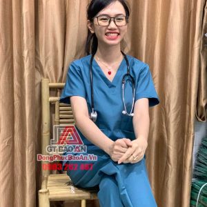 Bộ Scrubs y khoa, Bộ quần áo bác sĩ phẫu thuật, y tá cổ tim màu Cổ Vịt cao cấp - vải Cotton thun Hàn Quốc