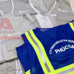 Áo bảo hộ gile lưới màu xanh phối vàng phản quang cho công nhân - công ty Phúc Gia