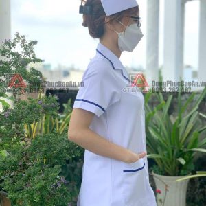 Bộ đồng phục y tá, quần áo blouse trắng viền xanh cho điều dưỡng (kèm nón) - Y Dược Học Dân Tộc