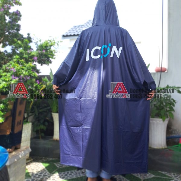 Xưởng nhận làm áo mưa quà tặng doanh nghiệp, nhân viên có in logo - Áo mưa cánh dơi màu xanh đen ICON