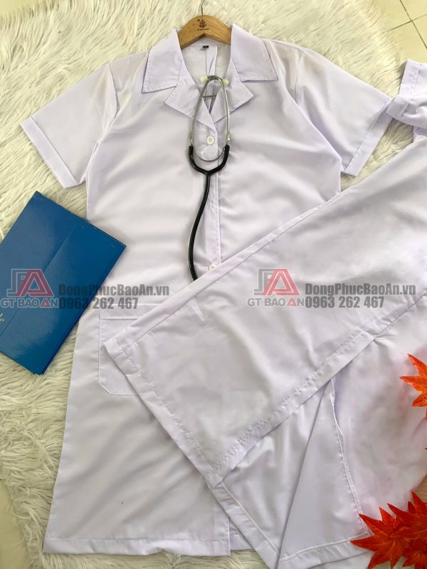 mẫu áo blu trắng điều dưỡng tay ngắn thân dài nam nữ cho sinh viên, phòng khám, y khoa