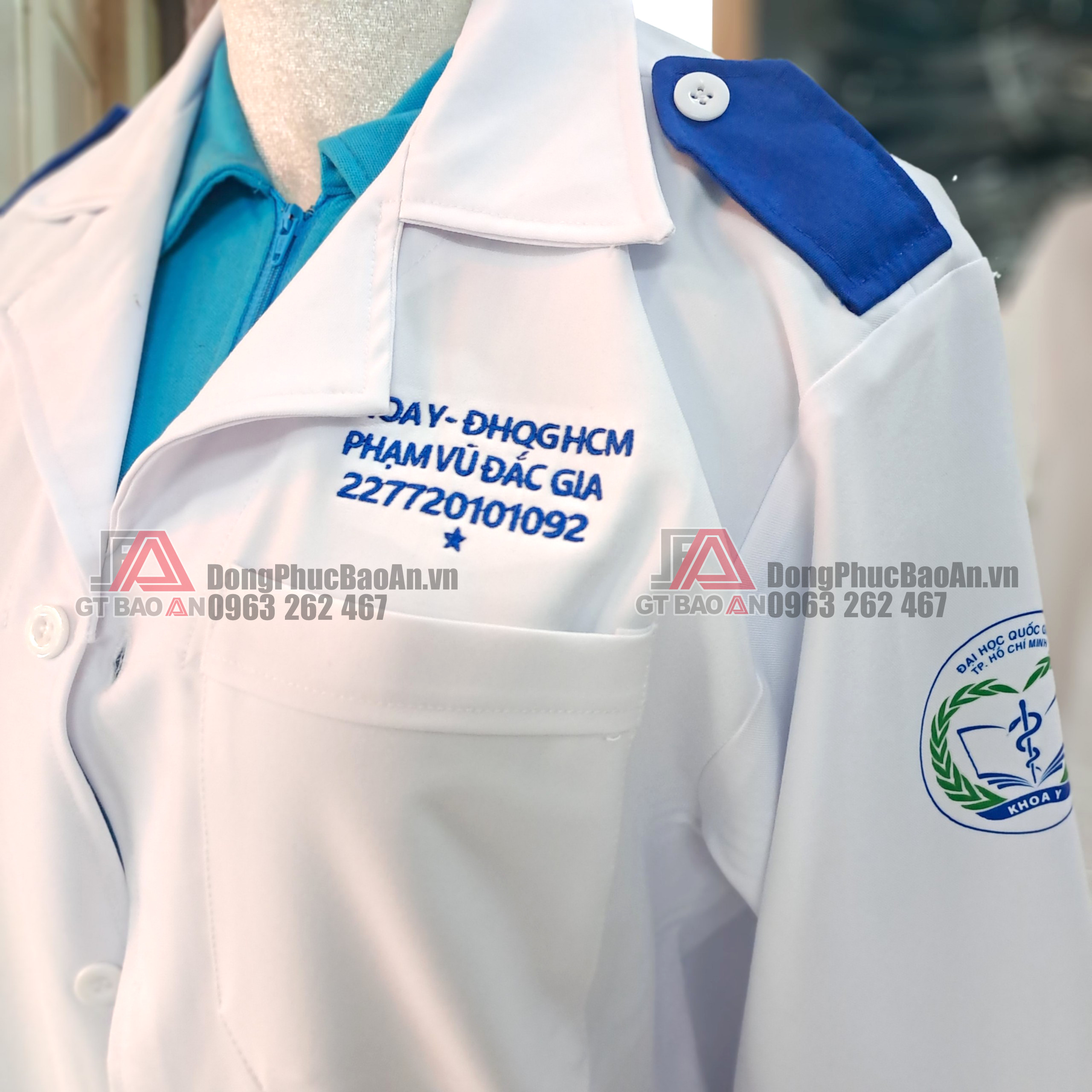 Nhận thêu tên lên áo blouse trắng sinh viên theo yêu cầu, Thêu số lượng ít lấy liền - Khoa Y Đại học Quốc gia HCM