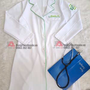 Mẫu áo blouse trắng dược sĩ, y tá nhà thuốc tay dài có logo theo yêu cầu giá rẻ TPHCM - Nhà thuốc Pharm.D