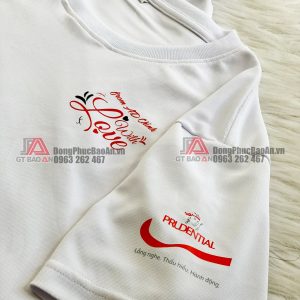 May áo thun đồng phục công ty bảo hiểm chuyên nghiệp, in thêu logo chất lượng - Công ty Prudental Mỹ Tho