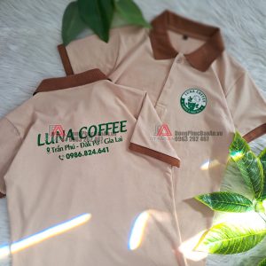 Địa chỉ may áo đồng phục nhân viên quán cafe vải tốt có in logo giá rẻ TPHCM - Luna Coffee