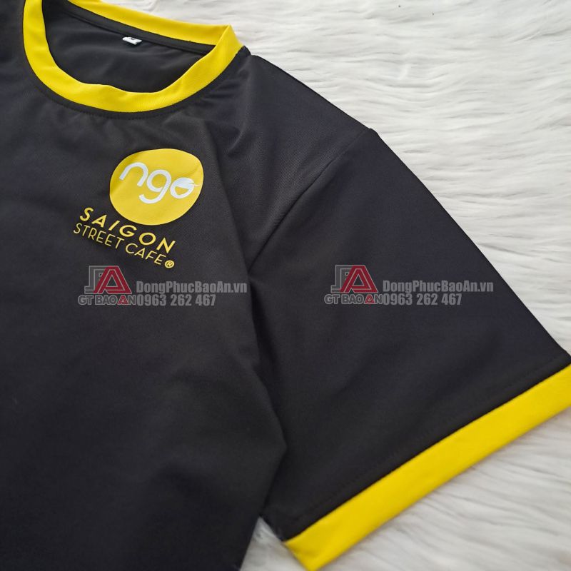 May áo thun đồng phục nhân viên nhà hàng đẹp, in logo giá rẻ TPHCM - NGÕ Saigon cafe