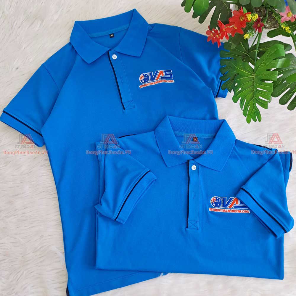 Xưởng may áo đồng phục trường quốc tế, áo thun cổ trụ có thêu logo giá rẻ TPHCM - Hệ thống trường Việt Úc
