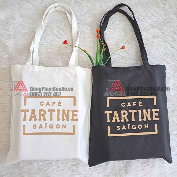 May túi Tote Canvas quà tặng quán cafe, túi vải canvas bền đẹp in logo giá rẻ TPHCM - Cafe Tartine Saigon