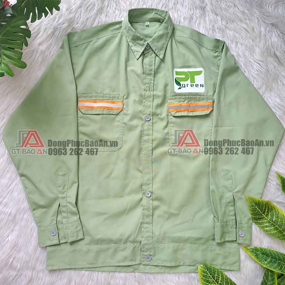 Nhận may in áo bảo hộ công nhân, áo đồng phục bảo hộ màu xanh giá rẻ TPHCM - Công ty PT Green