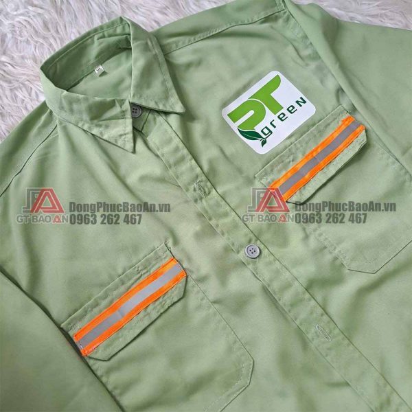 Nhận may in áo bảo hộ công nhân, áo đồng phục bảo hộ màu xanh giá rẻ TPHCM - Công ty PT Green