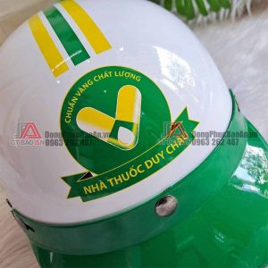 Xưởng gia công mũ bảo hiểm nhà thuốc, phòng khám in logo theo yêu cầu TPHCM - Nhà thuốc Duy Châu