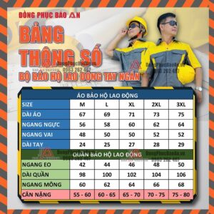 Bảng thông số bộ bảo hộ lao động