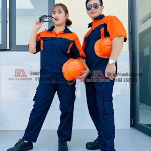 Bộ bảo hộ lao động màu cam phối xanh đen