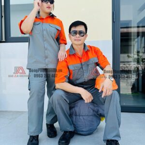 Bộ bảo hộ lao động màu cam phối xám