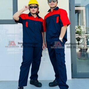 Bộ bảo hộ lao động màu đỏ phối xanh đen