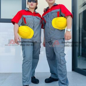 Bộ bảo hộ lao động màu đỏ phối xám