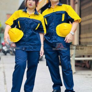 Bộ bảo hộ lao động màu vàng phối xanh đen